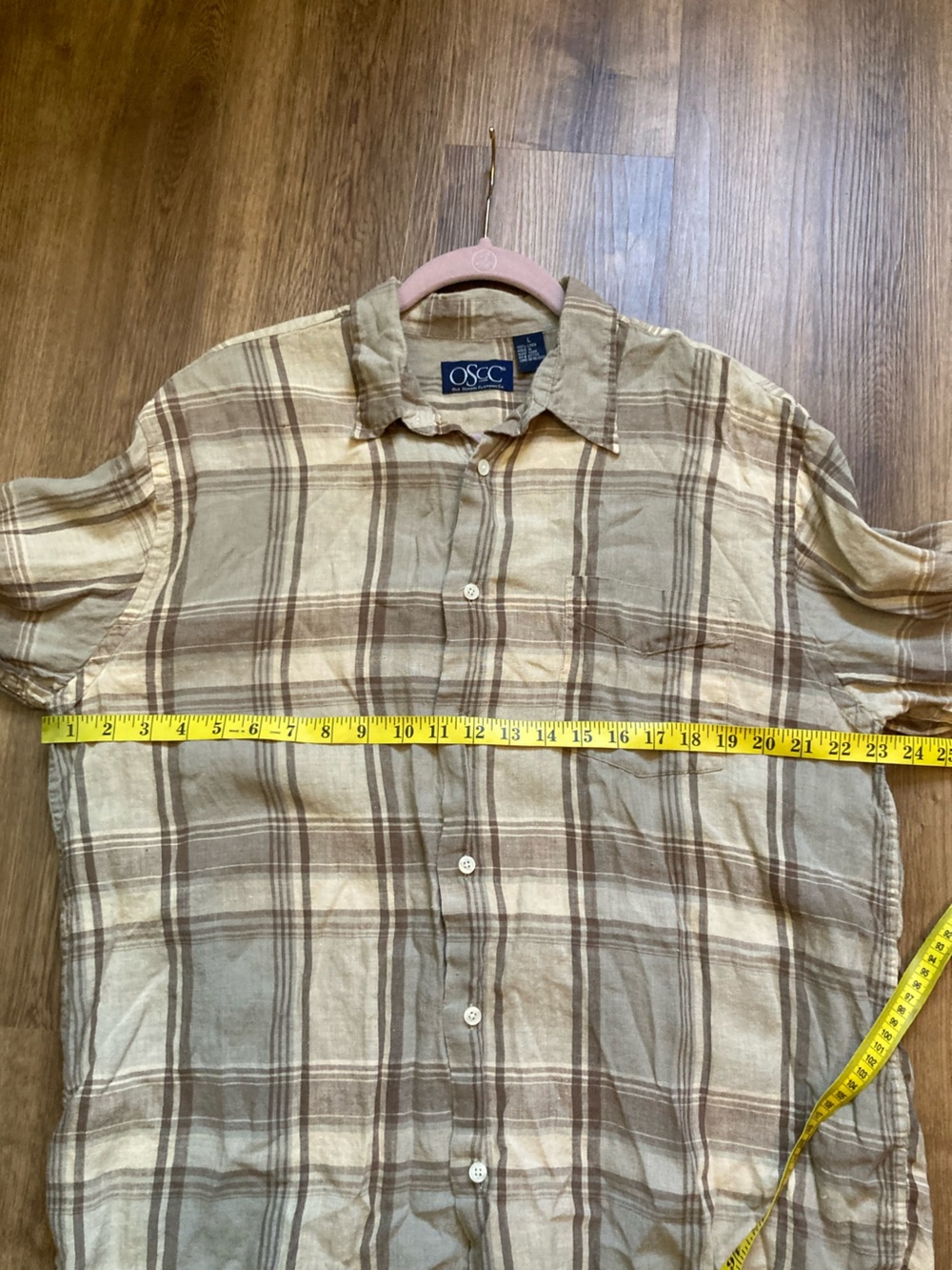 5/$15 OSCC Men’s Brown Plaid Linen LS Button-up Shirt Large - Picture 5 of 7